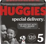 Hypoallergenic Baby Diapers Size 5 (27+ lbs), Huggies Special Delivery, Fragrance Free, Safe for Sensitive Skin, 120 Ct